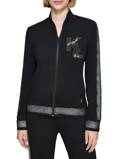 Karl Lagerfeld Women's Logo Glitter Tape Jacket In Black