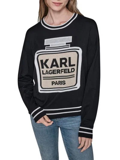 Karl Lagerfeld Women's Logo Graphic Perfume Bottle Sweater In Black