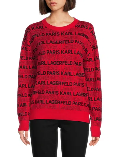 Karl Lagerfeld Women's Logo Jacquard Crewneck Sweater In Red