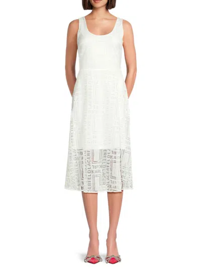 Karl Lagerfeld Women's Logo Lace Midi Dress In Soft White