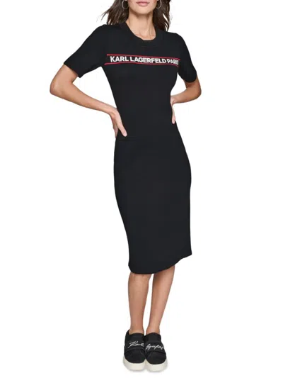 Karl Lagerfeld Women's Logo Midi Sweater Dress In Black