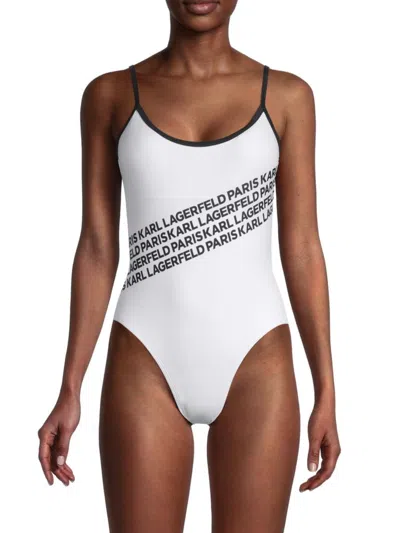 Karl Lagerfeld Women's Logo One-piece Swimsuit In Soft White