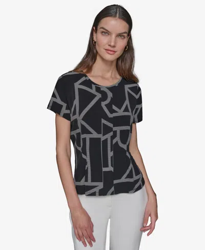 Karl Lagerfeld Women's Logo Peplum Knit Top In Black,soft White