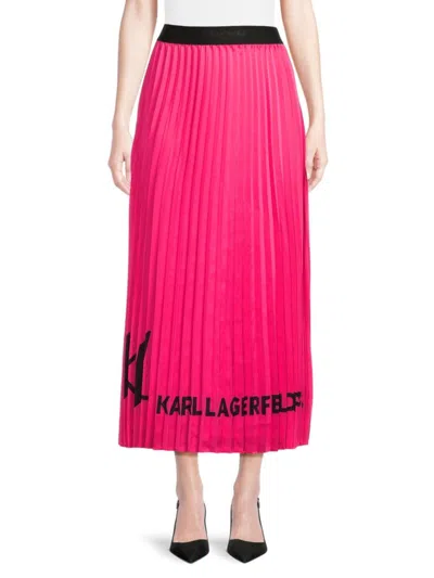 Karl Lagerfeld Women's Logo Pleated Maxi Skirt In Fuchsia