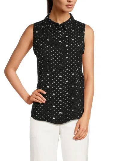 Karl Lagerfeld Women's Logo Polka Dot Collared Shirt In Black