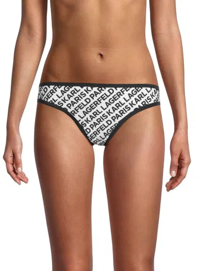 Karl Lagerfeld Women's Logo-print Bikini Bottom In Soft White