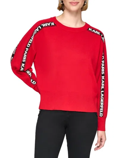 Karl Lagerfeld Women's Logo Raglan Sleeve Sweatshirt In Admiral Red