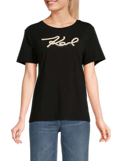 Karl Lagerfeld Women's Logo Rope T Shirt In Black
