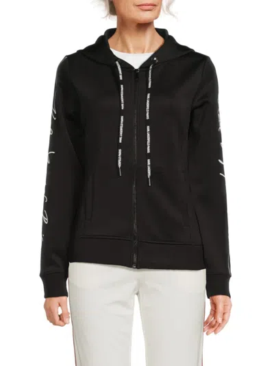 Karl Lagerfeld Women's Logo Script Zip Hoode In Black