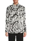 Karl Lagerfeld Women's Motif-print Oversized Button-front Top In Soft White Black