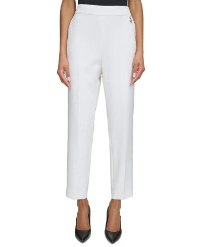 Karl Lagerfeld Women's Logo Slim-leg Pants In Soft White