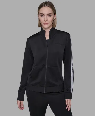 Karl Lagerfeld Women's Logo Tape Zip Up Jacket In Black
