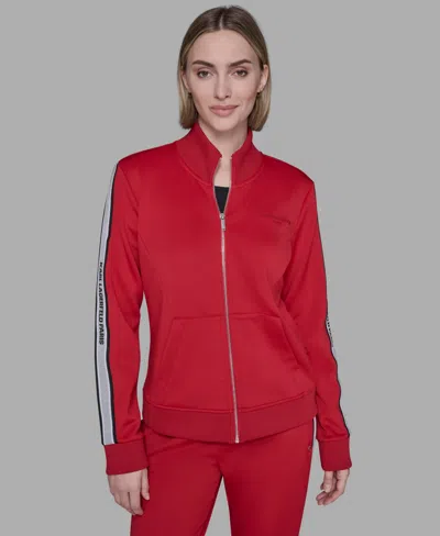 Karl Lagerfeld Women's Logo Tape Zip Up Jacket In Red