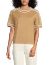 Karl Lagerfeld Women's Logo-trim Short-sleeve Sweater In Brown