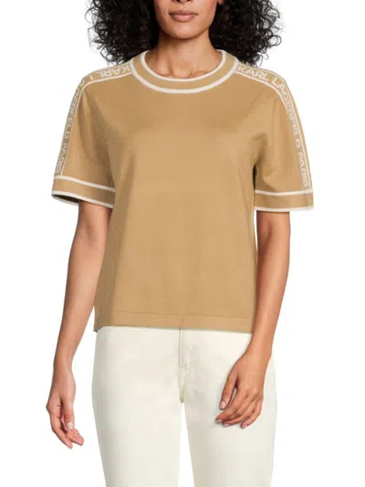 Karl Lagerfeld Women's Logo-trim Short-sleeve Sweater In Brown