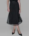 Karl Lagerfeld Women's Long Mesh Pleated Midi Skirt In Black