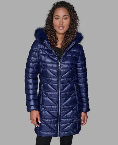 Karl Lagerfeld Women's Long Puffer Coat In Blue