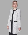 Karl Lagerfeld Women's Long-sleeve Contrast Topper Long Jacket In White