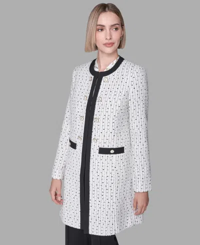 Karl Lagerfeld Women's Long-sleeve Contrast Topper Long Jacket In White