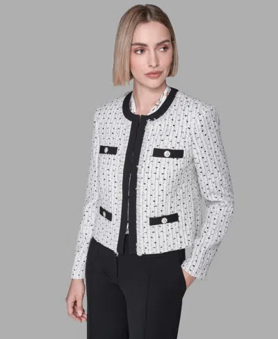 Karl Lagerfeld Women's Long-sleeve Contrast Tweed Jacket In Multi