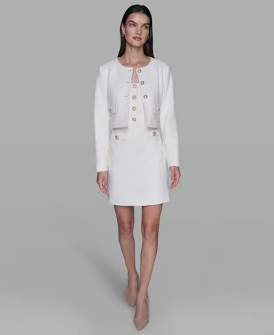 Karl Lagerfeld Women's Long-sleeve Knit Dress With Tweed Jacket In White