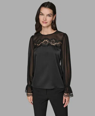 Karl Lagerfeld Women's Long Sleeve Lace Top In Nude