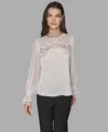 Karl Lagerfeld Women's Long Sleeve Lace Top In White
