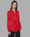 Karl Lagerfeld Womens Long Sleeve Surplice Ring Detail Top P Xs Xl In Red