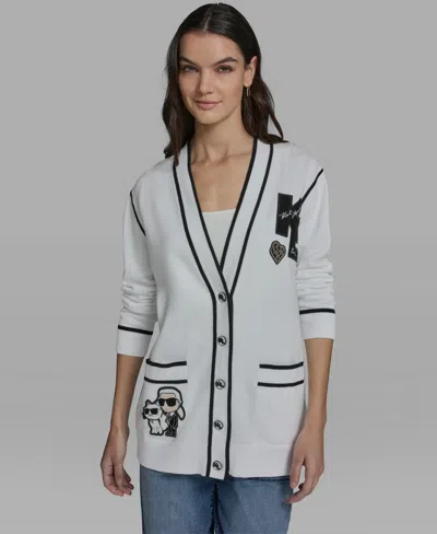 Karl Lagerfeld Women's Long-sleeve Varsity Cardigan In White