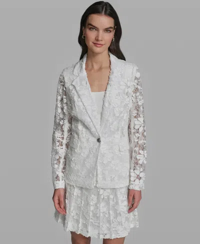 Karl Lagerfeld Women's Long-sleeve Collared Laced Blazer In White