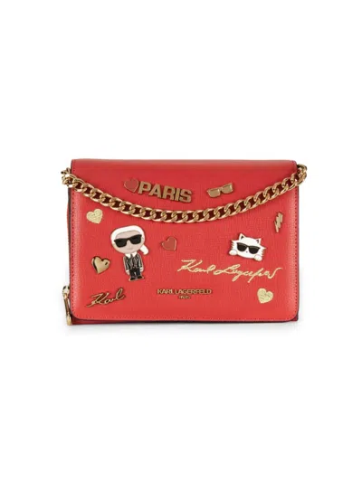 Karl Lagerfeld Women's Lourdes Icon Leather Crossbody Bag In Burnt Orange