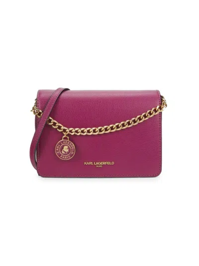 Karl Lagerfeld Women's Lourdes Leather Crossbody Bag In Burgundy