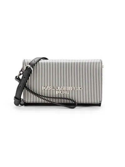 Karl Lagerfeld Women's Lourdes Striped Leather Crossbody Bag In Black White