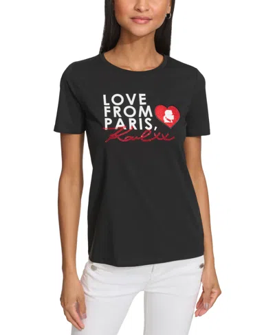 Karl Lagerfeld Women's Love From Paris Graphic T-shirt In Black