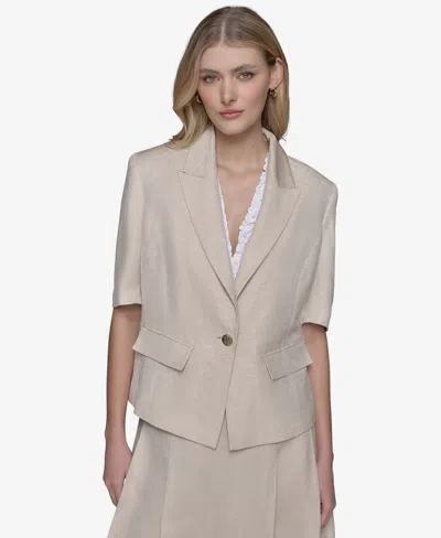 Karl Lagerfeld Women's Lurex Elbow-sleeve Peak-lapel Jacket In Metallic Beige