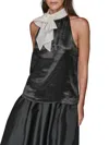 Karl Lagerfeld Women's Luxe Halter Neck Bow Top In Black