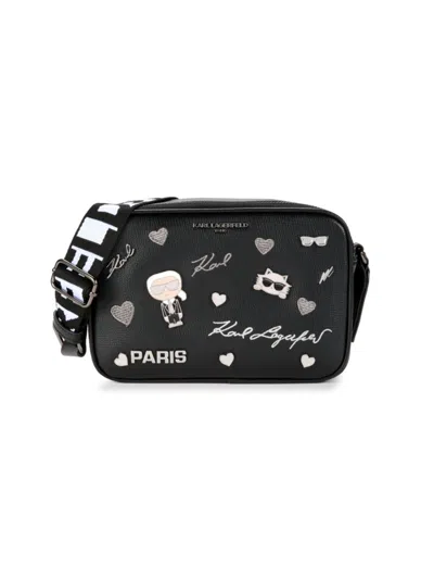Karl Lagerfeld Women's Maybelle Logo Camera Crossbody Bag In Black Shimmer