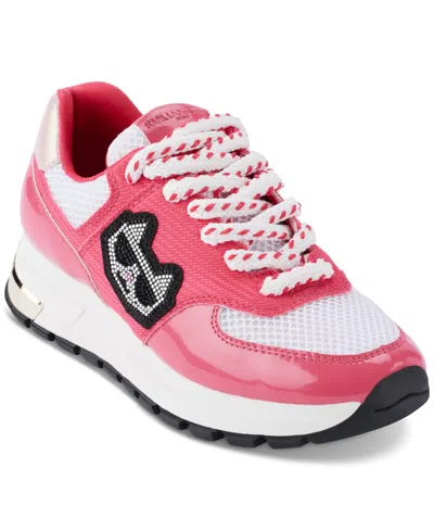 Karl Lagerfeld Women's Mayu Lace-up Sneakers In White,teaberry