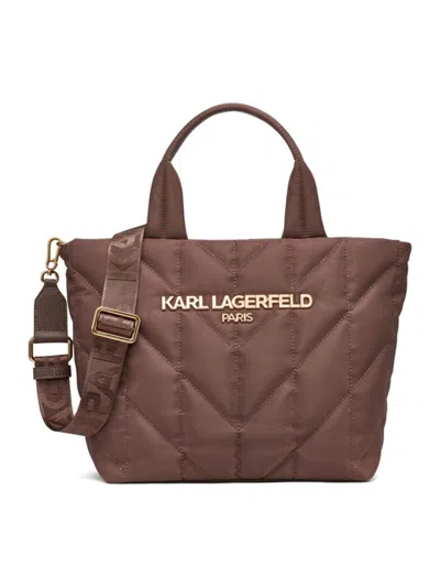 Karl Lagerfeld Women's Medium Voyage Quilted Nylon Tote Bag In Brown