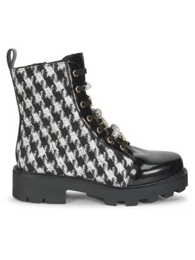Karl Lagerfeld Women's Mela 40mm Houndstooth Combat Boots In Black