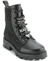 Karl Lagerfeld Paris Mela Combat Boot In Black,silver