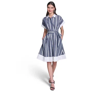 Karl Lagerfeld Women's Melange Stripe Short Shirt Dress In Blue