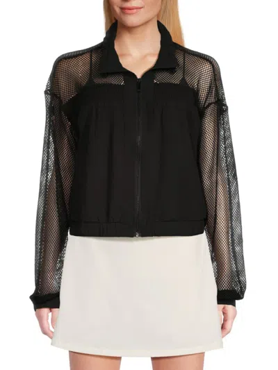 Karl Lagerfeld Women's Mesh-sleeve Zip Jacket In Black