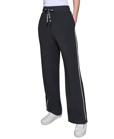 Karl Lagerfeld Women's Mesh-trim Wide-leg Pants In Black