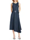 Karl Lagerfeld Women's Metallic Pinstripe Sleeveless Belted Midi-dress In Blue