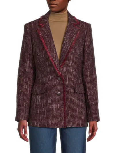 Karl Lagerfeld Women's Metallic Tweed Blazer In Port Wine