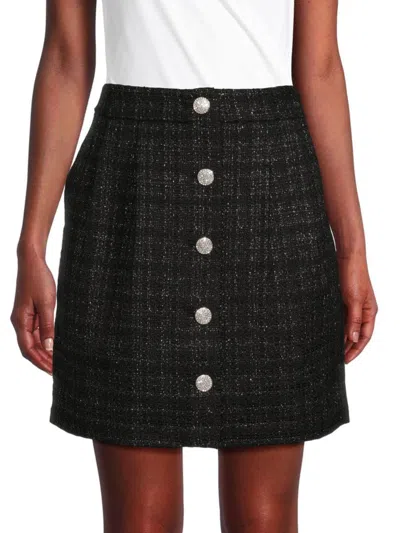 Karl Lagerfeld Women's Metallic Tweed Mini Skirt In Black Silver