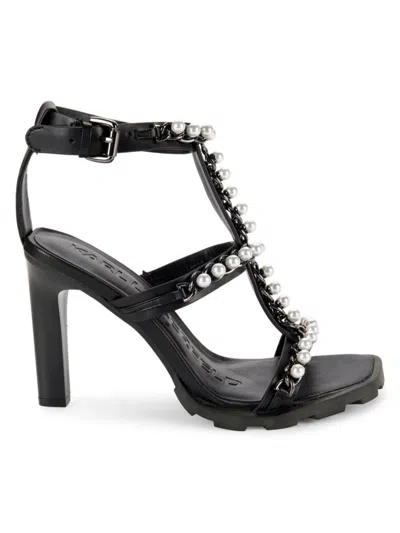 Karl Lagerfeld Women's Midge T Strap Embellished Leather Sandals In Black