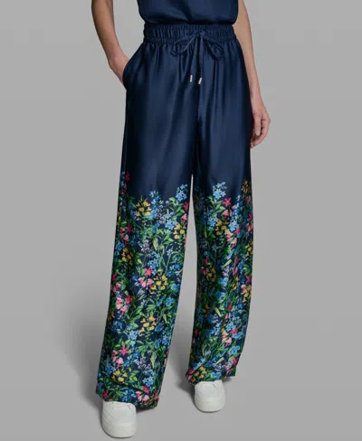 Karl Lagerfeld Women's Mid-rise Floral Printed Pants In Blue