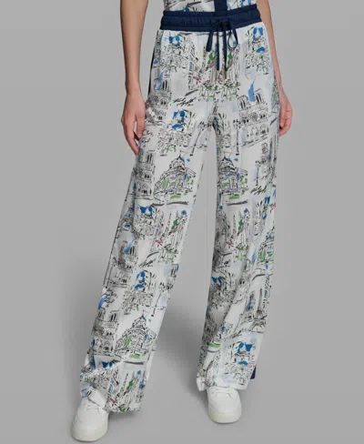 Karl Lagerfeld Women's Mid-rise Wide-leg Printed Pants In Multi